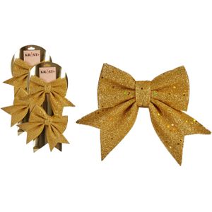 4x stuks kerstboomversieringen kleine ornament strikjes/strikken gouden glitters 14 x 12 cm - Met ophanging