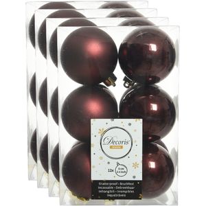 48x stuks kunststof kerstballen mahonie bruin 6 cm - Mat/glans - Onbreekbare plastic kerstballen