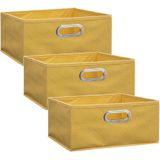 Set van 3x stuks opbergmand/kastmand 14 liter geel linnen 31 x 31 x 15 cm - Opbergboxen - Vakkenkast manden