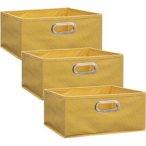 Set van 3x stuks opbergmand/kastmand 14 liter geel linnen 31 x 31 x 15 cm - Opbergboxen - Vakkenkast manden