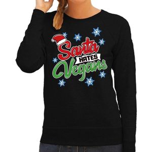 Foute kersttrui / sweater Santa hates vegans zwart voor dames - kerstkleding / christmas outfit