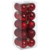 Besneeuwde mini kerstboom/kunst kerstboom 35 cm met kerstballen rood - Kerstversiering