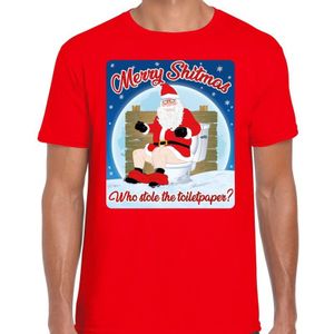 Fout Kerstshirt / t-shirt  - Merry shitmas who stole the toiletpaper - rood voor heren - kerstkleding / kerst outfit