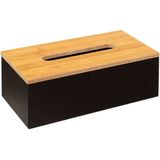5Five Tissuedoos/zakdoekjes box - 2x - zwart - MDF hout - bamboe deksel - 25 x 13 x 9 cm