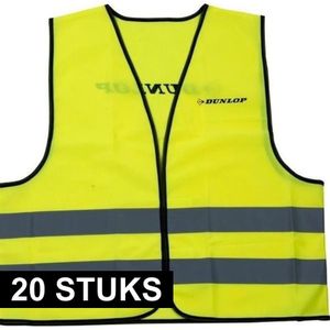 20x Veiligheidsvest Dunlop geel voor volwassenen - Reflecterende veiligheidsvesten 20 stuks