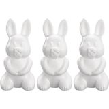 3x Piepschuim konijnen/hazen decoraties 24 cm hobby/knutselmateriaal - Knutselen DIY groot konijn/haas beschilderen - Pasen thema paaskonijnen/paashazen wit