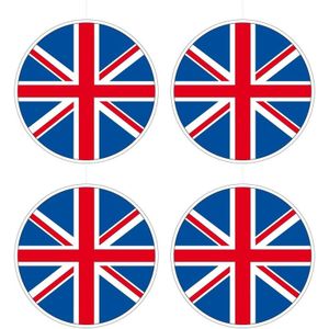 4x UK/Union Jack hangdecoratie 28 cm - Feestversiering/decoratie landen thema - Verenigd Koninkrijk versiering