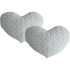 2x stuks pluche kussens hart wit - 28 x 36 cm - Sierkussens voor binnen