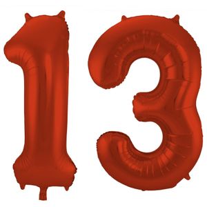 Folat Folie ballonnen - 13 jaar cijfer - rood - 86 cm - leeftijd feestartikelen