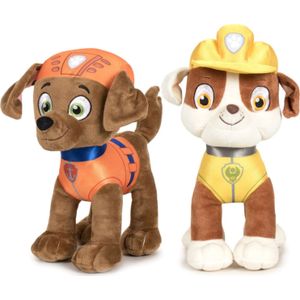 Paw Patrol figuren speelgoed knuffels set van 2x karakters Zuma en Rubble 19 cm - De leukste hondjes