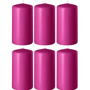 6x Fuchsia roze cilinderkaarsen/stompkaarsen 6 x 12 cm 45 branduren - Geurloze kaarsen fuchsia roze - Woondecoraties