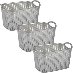 Plasticforte opbergmand/kastmandje - 3x - 19 liter - zilver - kunststof - 29 x 39 x 25 cm