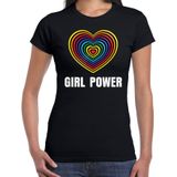 Regenboog hart Girl Power gay pride / parade zwart t-shirt voor dames - LHBT evenement shirts kleding / outfit