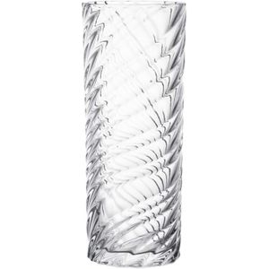 Gerimport Bloemenvaas cilinder - geribbeld glas - D10 x H25 cm - vazen/siervaas