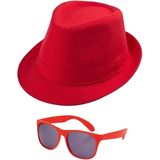 Carnaval verkleedkleding set - hoedje en party zonnebril - rood - volwassenen