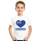 Nieuw Zeeland kinder t-shirt met Nieuw Zeelandse vlag in hart wit jongens en meisjes