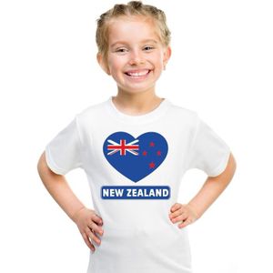 Nieuw Zeeland kinder t-shirt met Nieuw Zeelandse vlag in hart wit jongens en meisjes