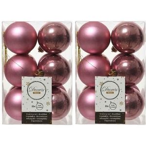 72x Oud roze kunststof kerstballen 6 cm - Mat/glans - Onbreekbare plastic kerstballen - Kerstboomversiering oud roze