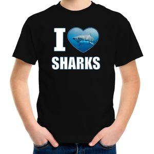I love sharks t-shirt met dieren foto van een haai zwart voor kinderen - cadeau shirt haaien liefhebber - kinderkleding / kleding