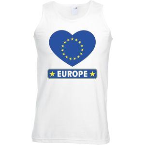 Europa singlet shirt/ tanktop met Europese vlag in hart wit heren