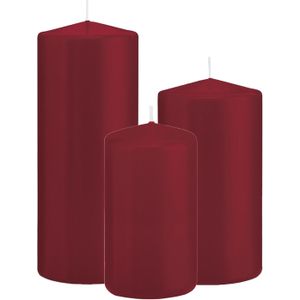 Trend Candles - Cilinder Stompkaarsen set 3x stuks bordeaux rood 12-15-20 cm