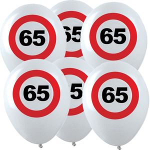 48x Leeftijd verjaardag ballonnen met 65 jaar stopbord opdruk 28 cm