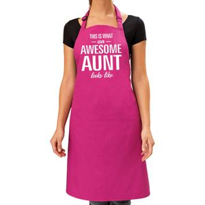 Awesome aunt cadeau bbq/keuken schort roze dames