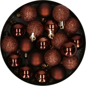 Cosy at Home kleine kerstballen - donkerbruin - 20x - 3 cm - kunststof