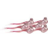 6x stuks kunststof decoratie vogels op clip roze glitter 21 cm - Decoratievogeltjes - Kerstboomversiering