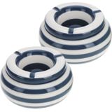2x stuks donkerblauw met wit gestreepte asbakken 11 cm - Stormasbakken van keramiek