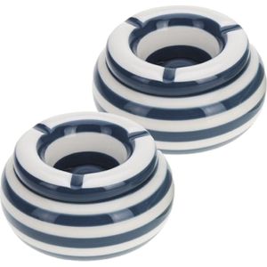 2x stuks donkerblauw met wit gestreepte asbakken 11 cm - Stormasbakken van keramiek