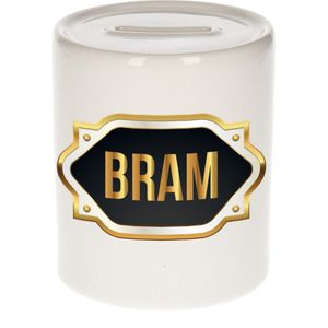 Bram naam cadeau spaarpot met gouden embleem - kado verjaardag/ vaderdag/ pensioen/ geslaagd/ bedankt