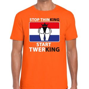 Stop thinking start twerking t-shirt / shirt oranje heren - Koningsdag kleding