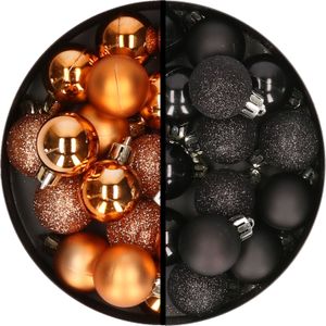 Kerstballen 34x st - 3 cm - koper en zwart - kunststof