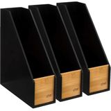 5Five lectuurbak/tijdschriftcassette - 3x - zwart - B9 x D25 x H30 cm - hout