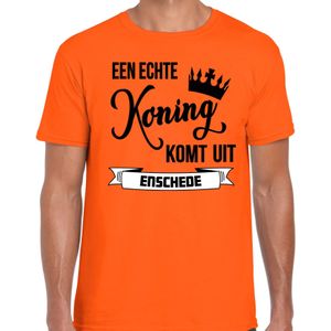 Bellatio Decorations Oranje Koningsdag t-shirt - echte Koning komt uit Enschede - heren