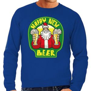 Grote maten foute Kersttrui / sweater - oud en nieuw / nieuwjaar trui - happy new beer / bier - blauw voor heren - kerstkleding / kerst outfit