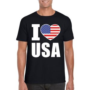 Zwart I love USA - Amerika supporter shirt heren - Amerikaans t-shirt heren