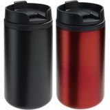 Set van 2x Thermosbekers/warmhoud bekers zwart en rood 290 ml - Isolerende drinkbekers