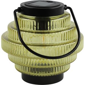 Countryfield Tuin lantaarn Jardin - solar - geel/zwart - D16 x H16 cm - metaal/glas - buitenverlichting