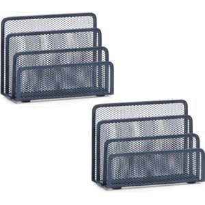 2x Antraciet grijze brievenhouders postbakjes 3-vaks van draadmetaal/mesh 17 x 13,5 cm - Zeller - Kantoorbenodigdheden - Bureau-accessoires - Brievenhouders - Postbakjes - Mesh kantoor/bureau benodigdheden