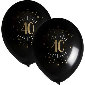 Santex verjaardag leeftijd ballonnen 40 jaar - 16x stuks - zwart/goud - 23 cm - Feestartikelen