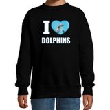 I love dolphins sweater met dieren foto van een dolfijn zwart voor kinderen - cadeau trui dolfijnen liefhebber - kinderkleding / kleding