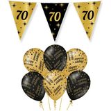 70 jaar verjaardag versiering pakket zwart/goud vlaggetjes/ballonnen