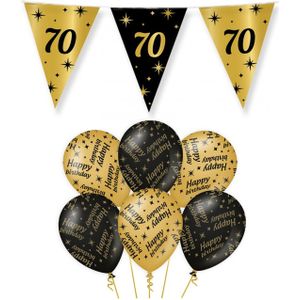70 jaar verjaardag versiering pakket zwart/goud vlaggetjes/ballonnen