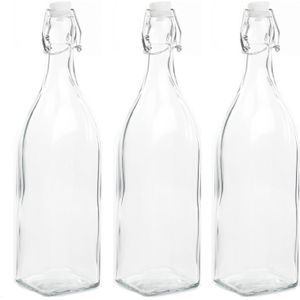 3x DIY glazen cadeau/decoratie flesje 1000 ml met beugeldop 8 x 32 cm - 1 liter - Weggevertjes/bedankjes bruiloften en babyshowers