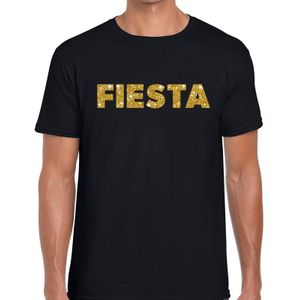 Fiesta gouden glitter tekst t-shirt zwart heren - heren shirt Fiesta