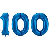Cijfer ballonnen - Verjaardag versiering 100 jaar - 85 cm - blauw