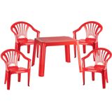 Kunststof kinder meubel set tafel met 4 stoelen rood - Knutseltafel - Spelletjestafel