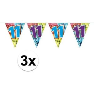 3x  Mini vlaggenlijn / slinger - verjaardag 11 jaar - 300 cm